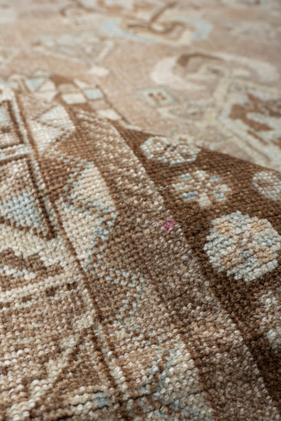 4' x 8' one-of-a-kind handmade vintage NW Persian runner rug. Color palette: taupe, ivory, brown, pale blue, camel, charcoal