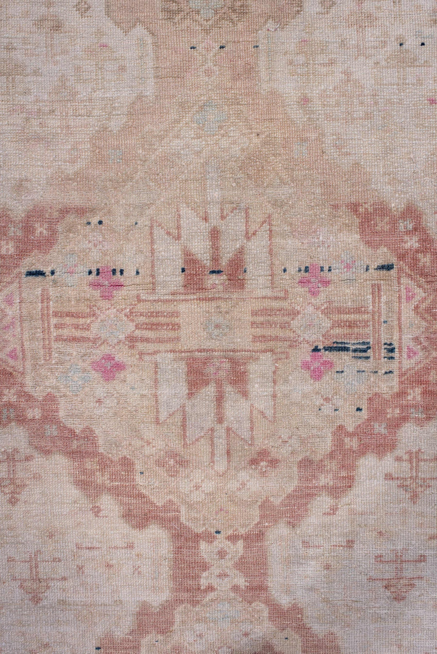 3' x 11' one-of-a-kind handmade antique Sarab runner rug. Color palette: blush, ivory, indigo, dusty rose, taupe, navy, pink