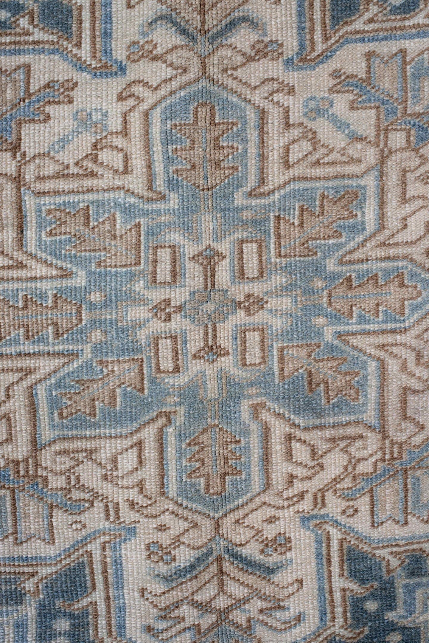 8' x 11' one-of-a-kind handmade antique Heriz large size rug. Color palette: ivory, light blue, slate, taupe, beige