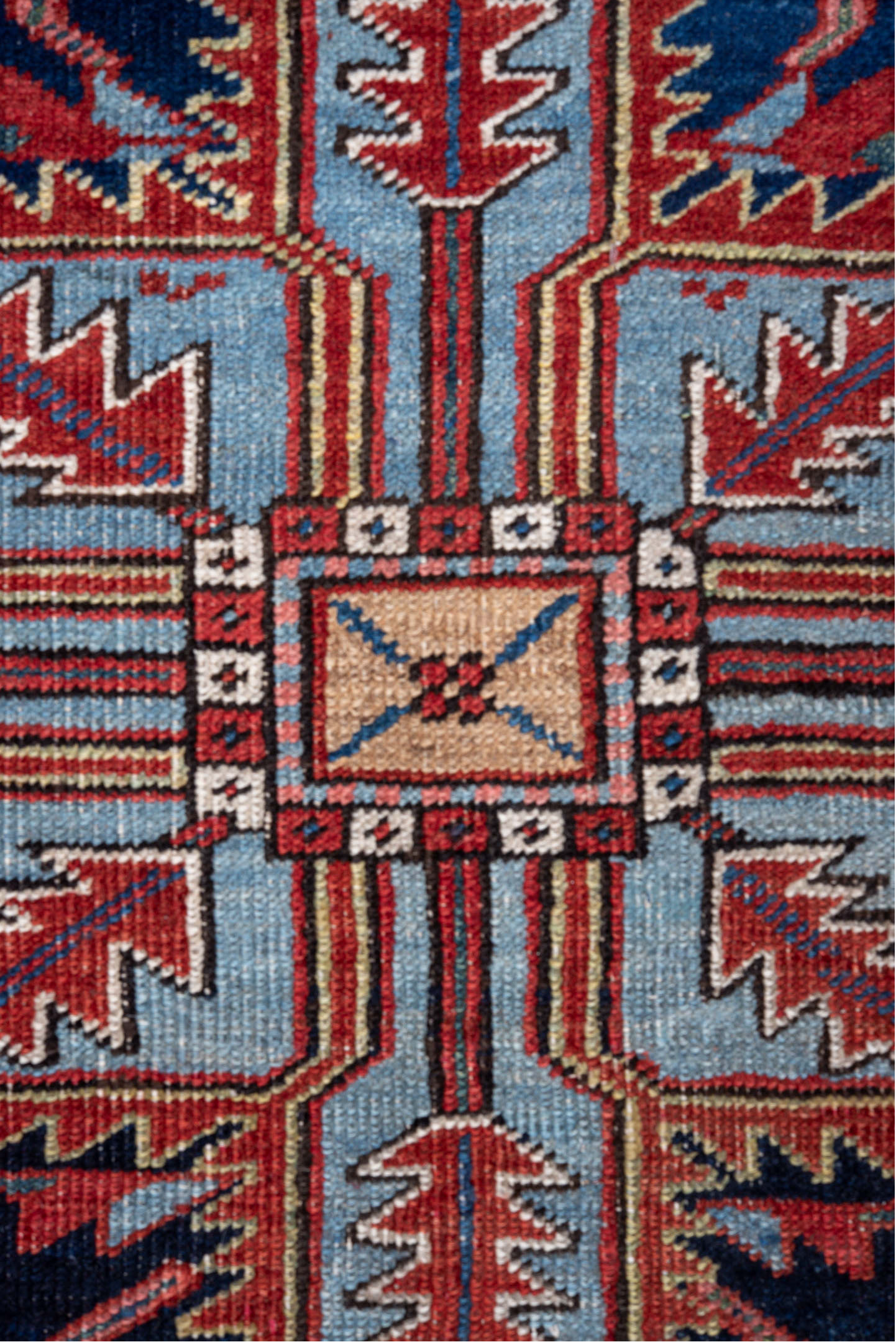 8' x 11' one-of-a-kind handmade vintage Heriz large size rug. Color palette: red, navy, ivory, sky blue, rust, camel, rose