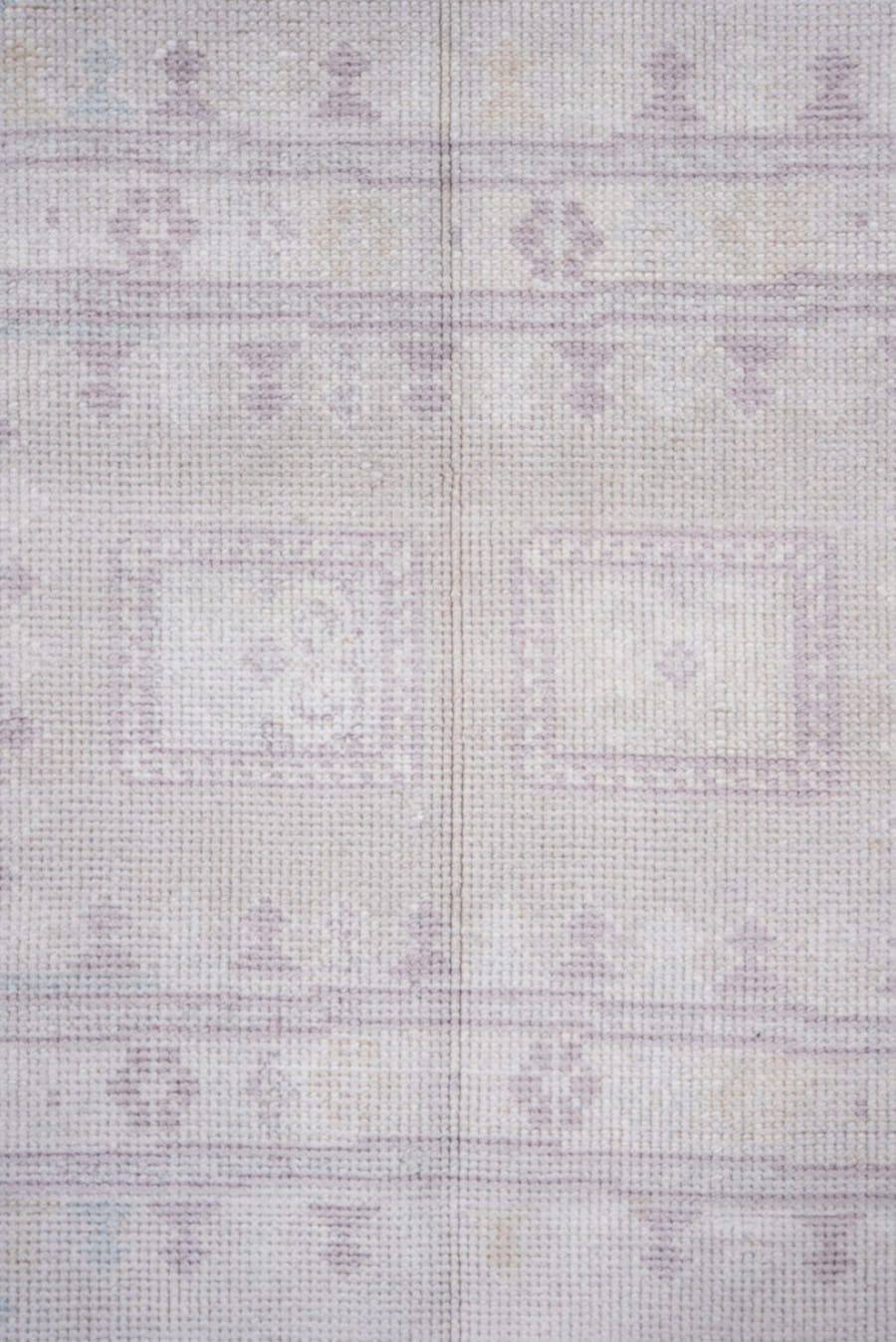 3' x 6' one-of-a-kind handmade vintage European small size rug. Color palette: ivory, blush, pale taupe, cream, dusty rose