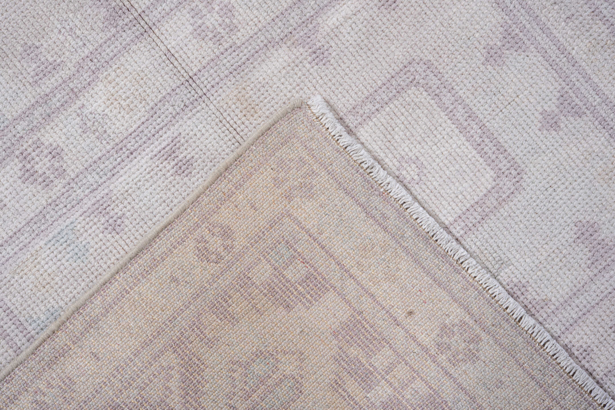 3' x 6' one-of-a-kind handmade vintage European small size rug. Color palette: ivory, blush, pale taupe, cream, dusty rose