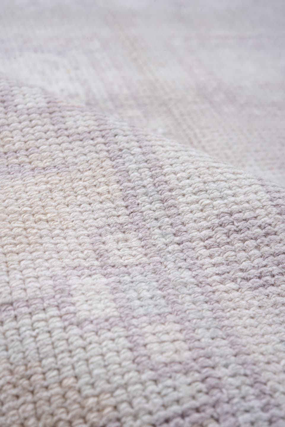 3' x 6' one-of-a-kind handmade vintage European small size rug. Color palette: ivory, blush, pale taupe, cream, dusty rose