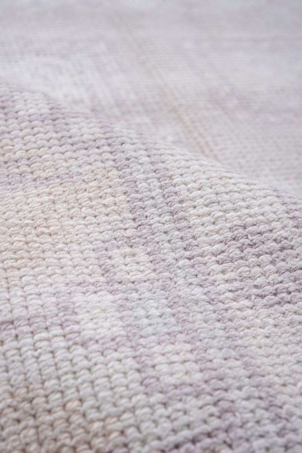 3' x 6' one-of-a-kind handmade vintage European small size rug. Color palette: ivory, blush, pale taupe, cream, dusty rose