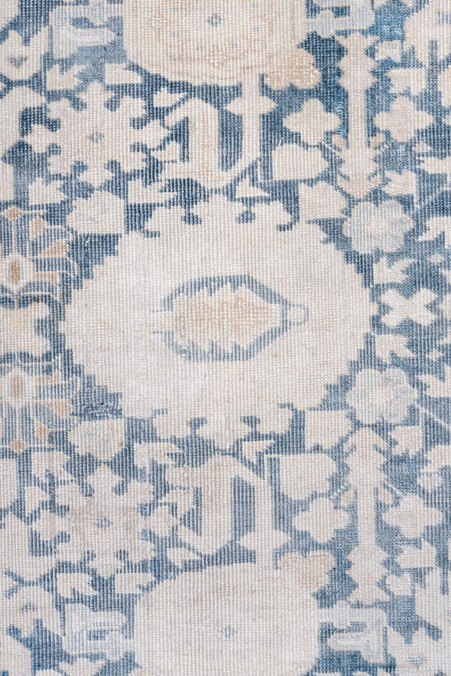 2' x 3' one-of-a-kind handmade antique Sivas small size rug. Color palette: ivory, pale blue, beige, taupe, camel