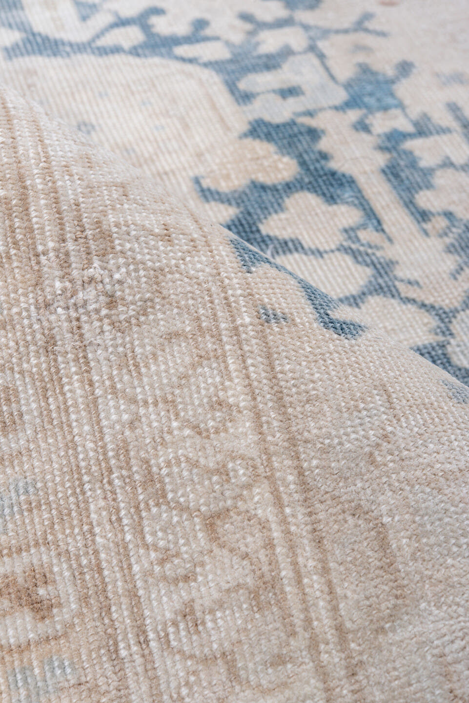 2' x 3' one-of-a-kind handmade antique Sivas small size rug. Color palette: ivory, pale blue, beige, taupe, camel