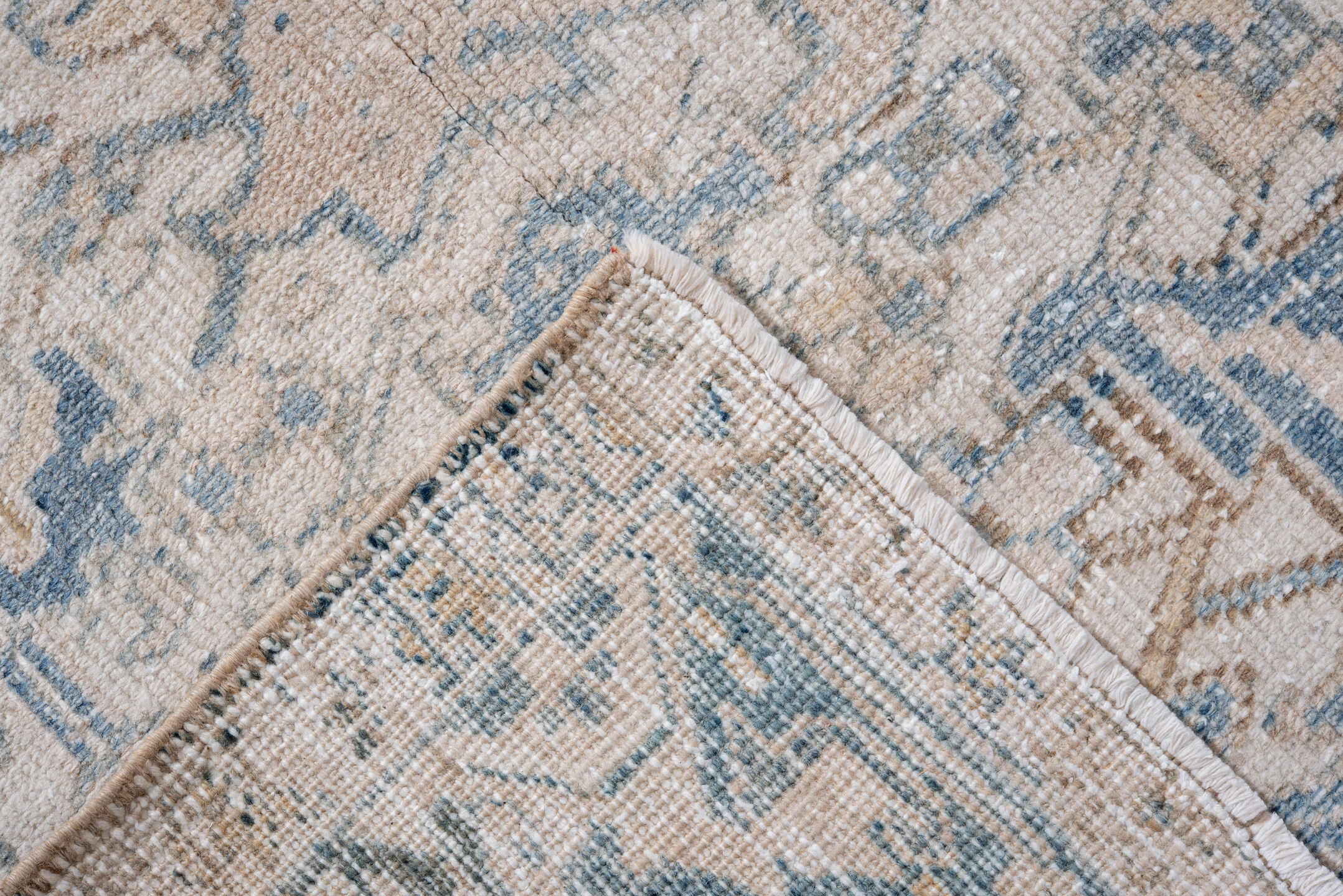 7' x 10' one-of-a-kind handmade vintage Heriz large size rug. Color palette: ivory, sky blue, beige, taupe, camel