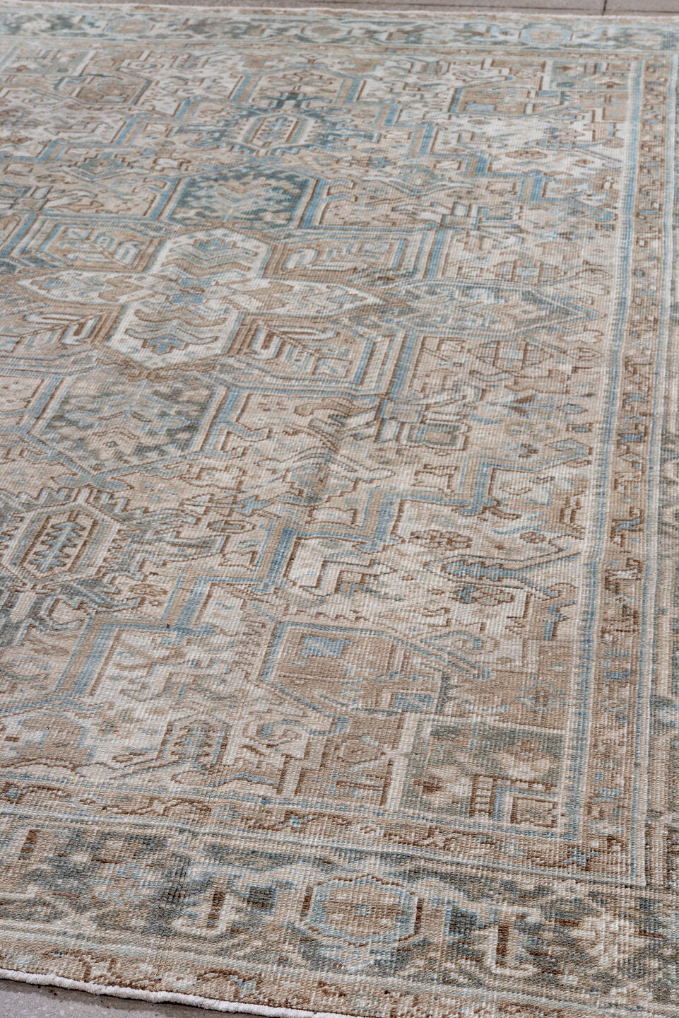 7' x 9' one-of-a-kind handmade vintage Heriz rug. Color palette: black, brown, charcoal, dark gray, dim gray, gainsboro