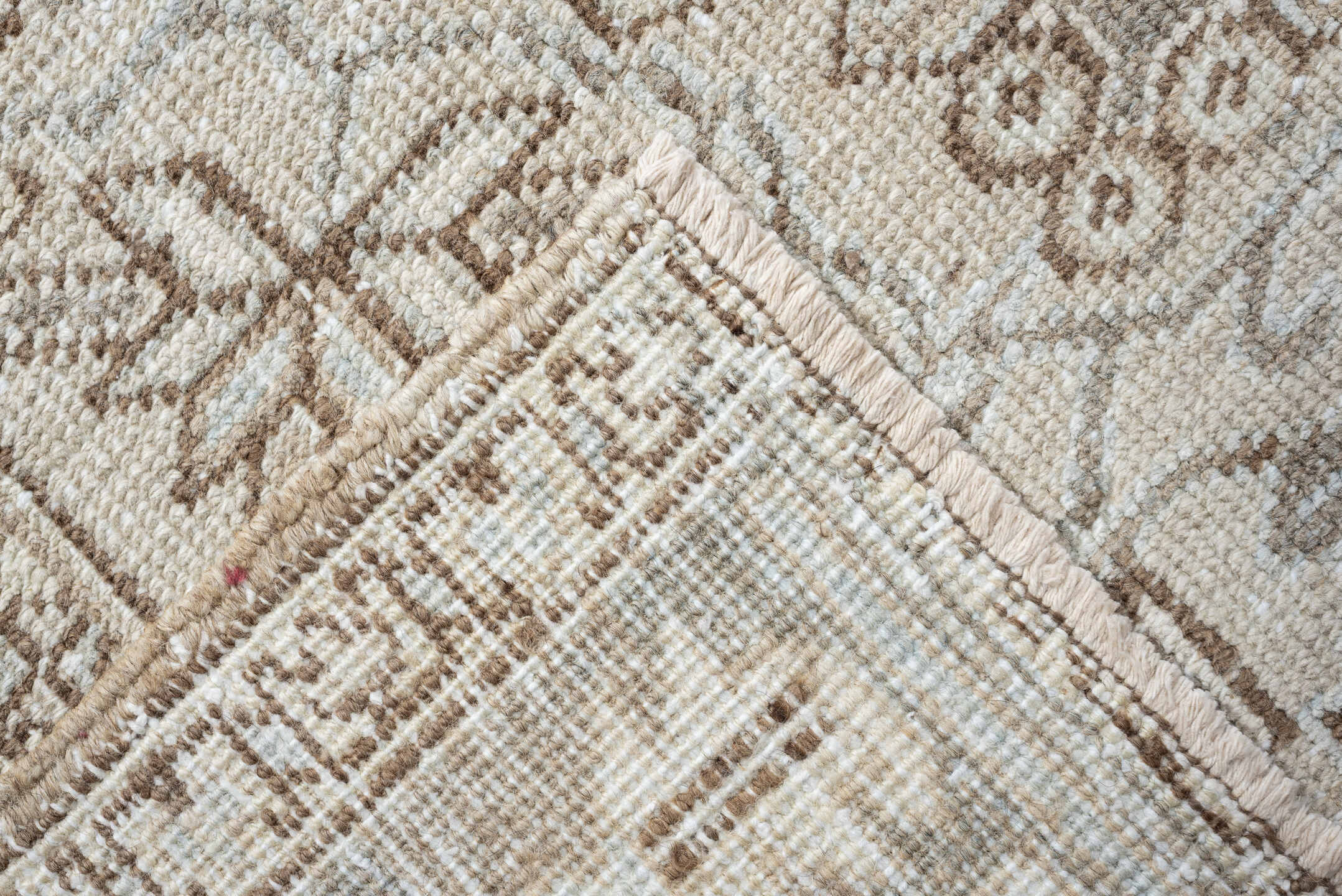 7' x 8' one-of-a-kind handmade vintage Heriz rug. Color palette: ivory, pale blue, taupe, beige, light gray, camel