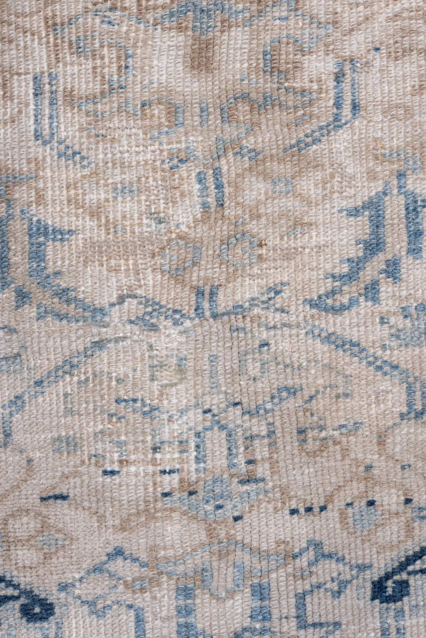 7' x 8' one-of-a-kind handmade vintage Heriz rug. Color palette: ivory, blue, taupe, navy, beige, cream, gray