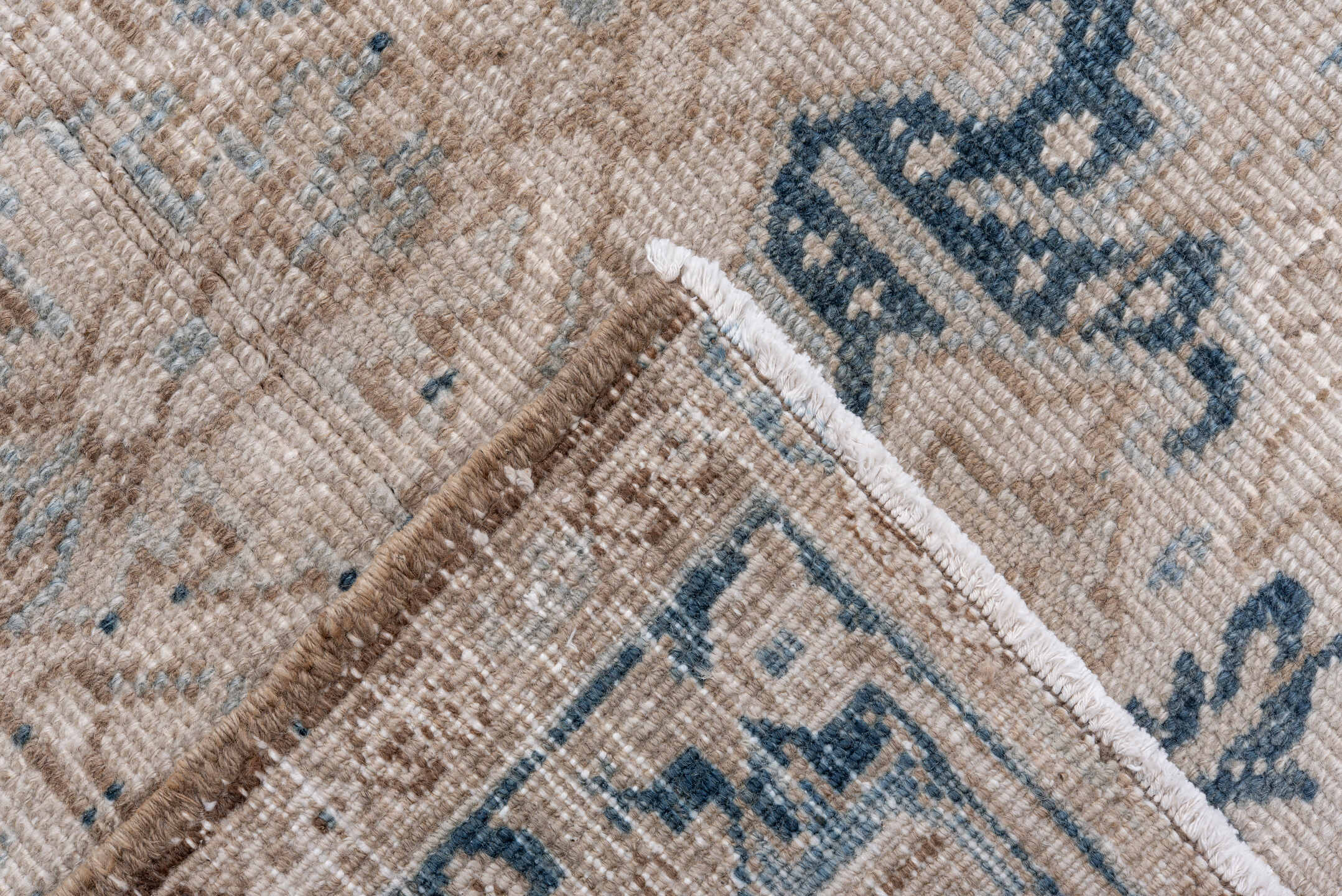 7' x 8' one-of-a-kind handmade vintage Heriz rug. Color palette: ivory, blue, taupe, navy, beige, cream, gray