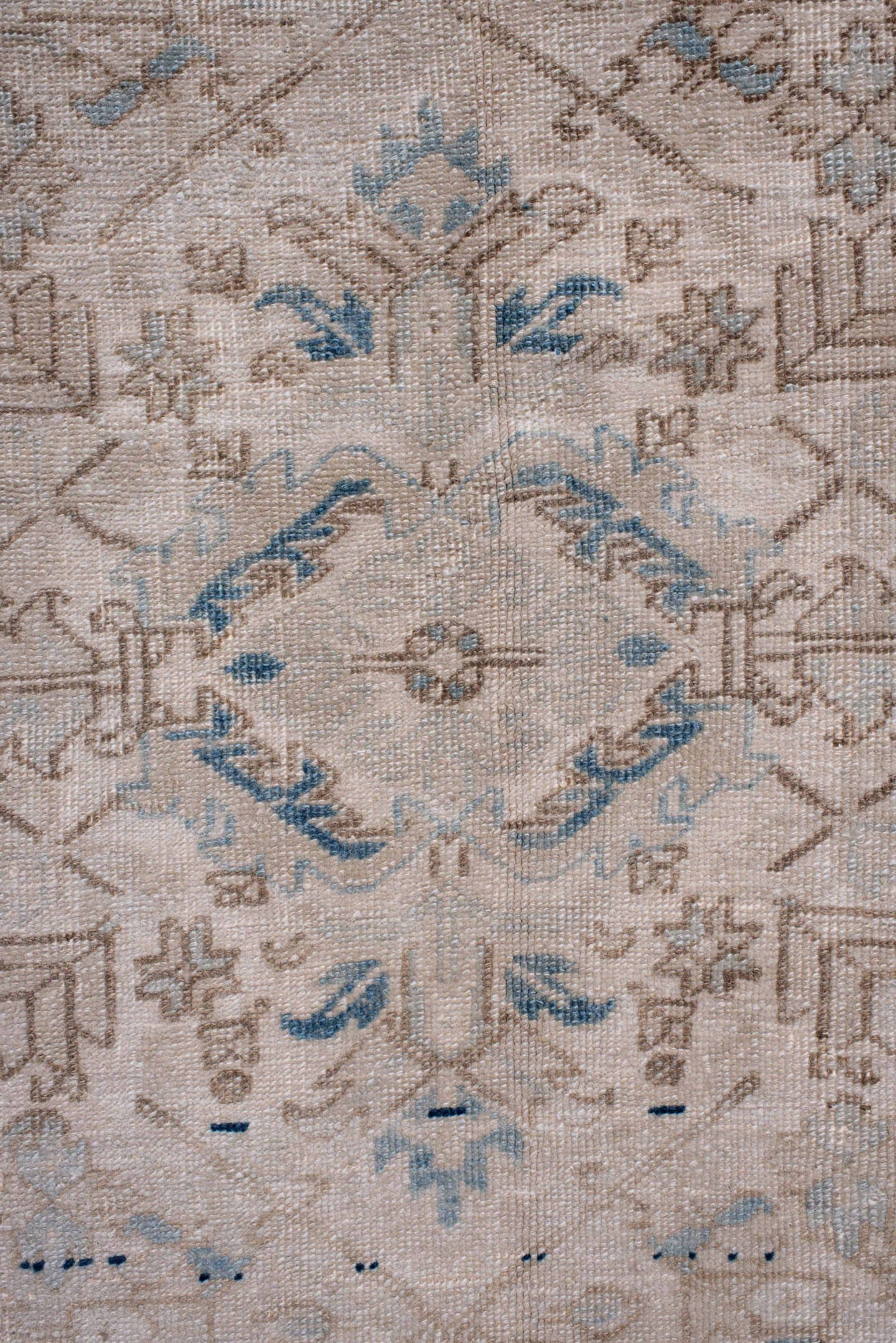7' x 10' one-of-a-kind handmade antique Heriz large size rug. Color palette: ivory, navy, taupe, slate, beige, powder_blue