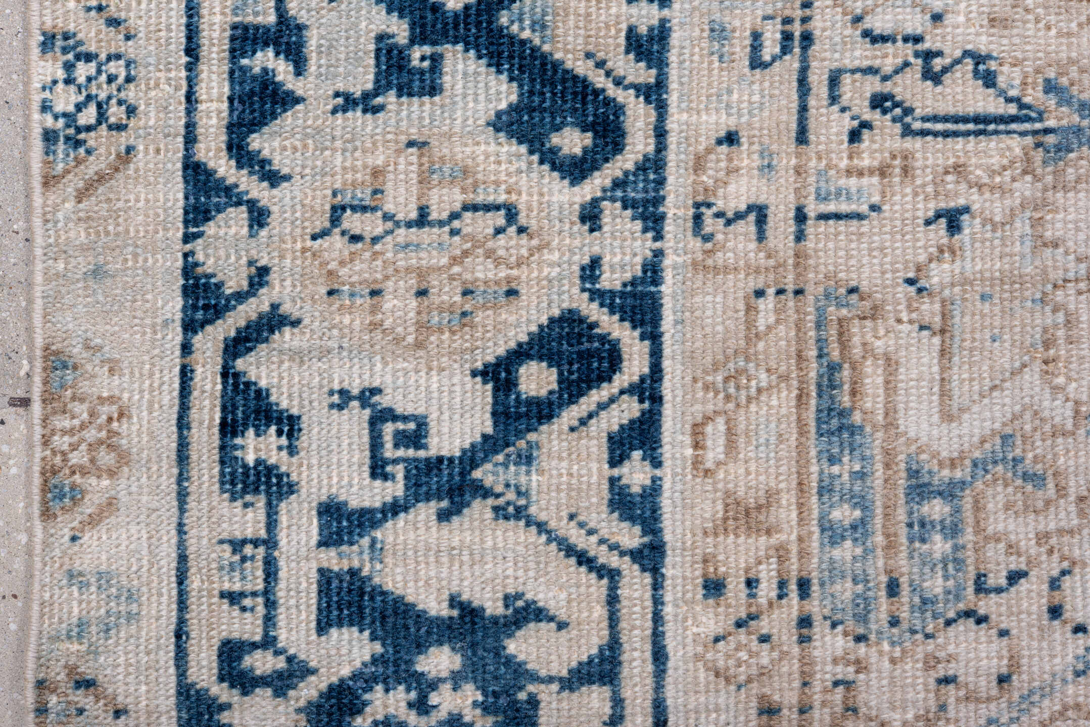 7' x 8' one-of-a-kind handmade vintage Heriz rug. Color palette: arapawa, blue, dark gray, fiord, gainsboro, gray