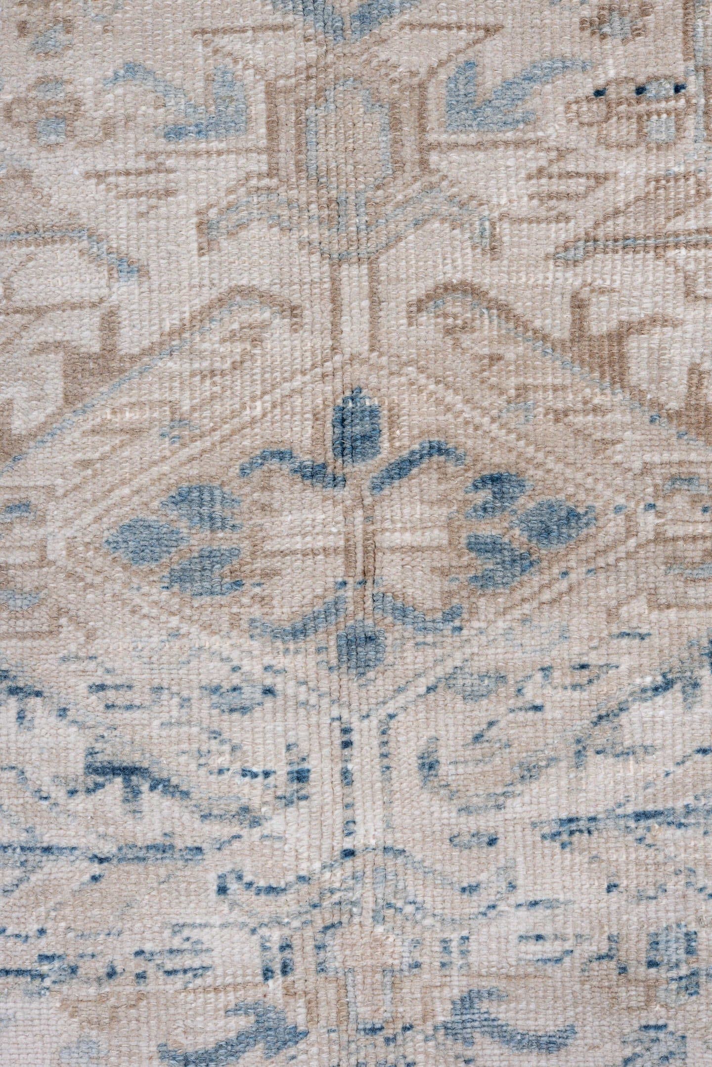 6' x 8' one-of-a-kind handmade antique Heriz medium size rug. Color palette: ivory, indigo, beige, light blue, taupe, purple