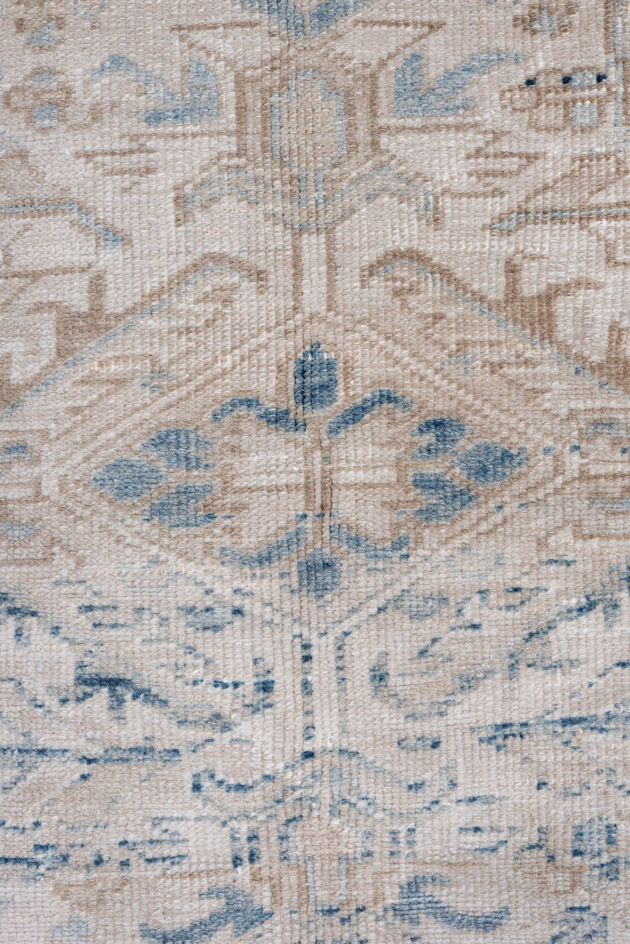 6' x 8' one-of-a-kind handmade antique Heriz medium size rug. Color palette: ivory, indigo, beige, light blue, taupe, purple
