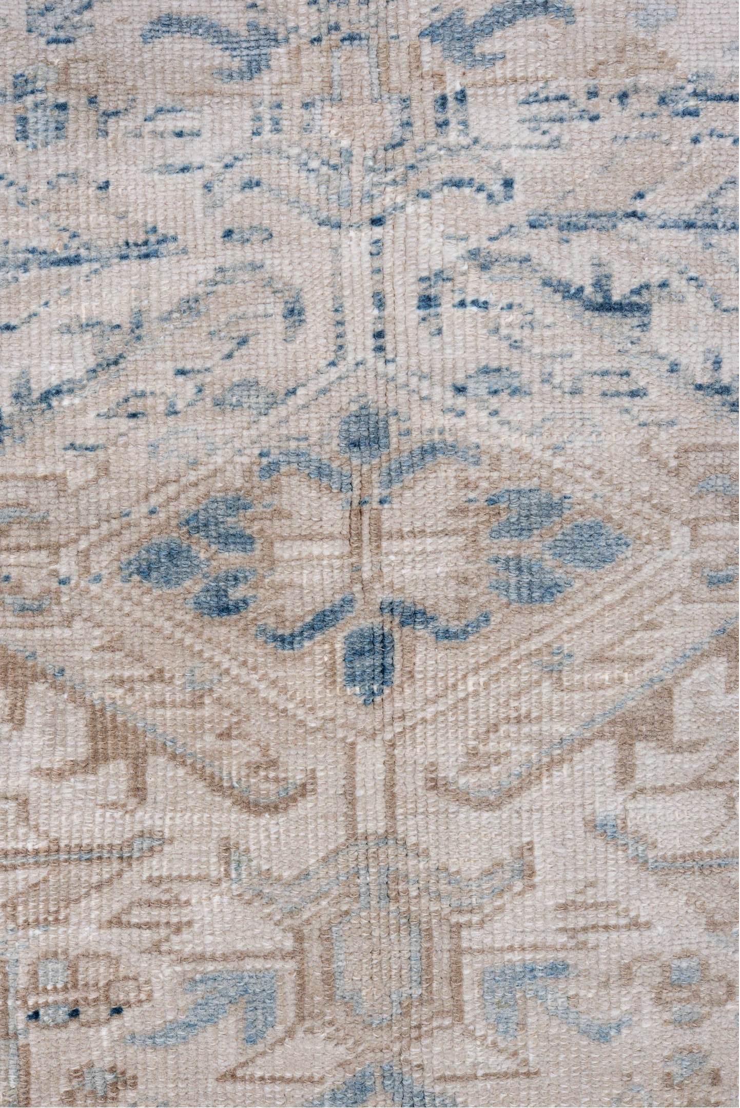 6' x 8' one-of-a-kind handmade antique Heriz medium size rug. Color palette: ivory, indigo, beige, light blue, taupe, purple