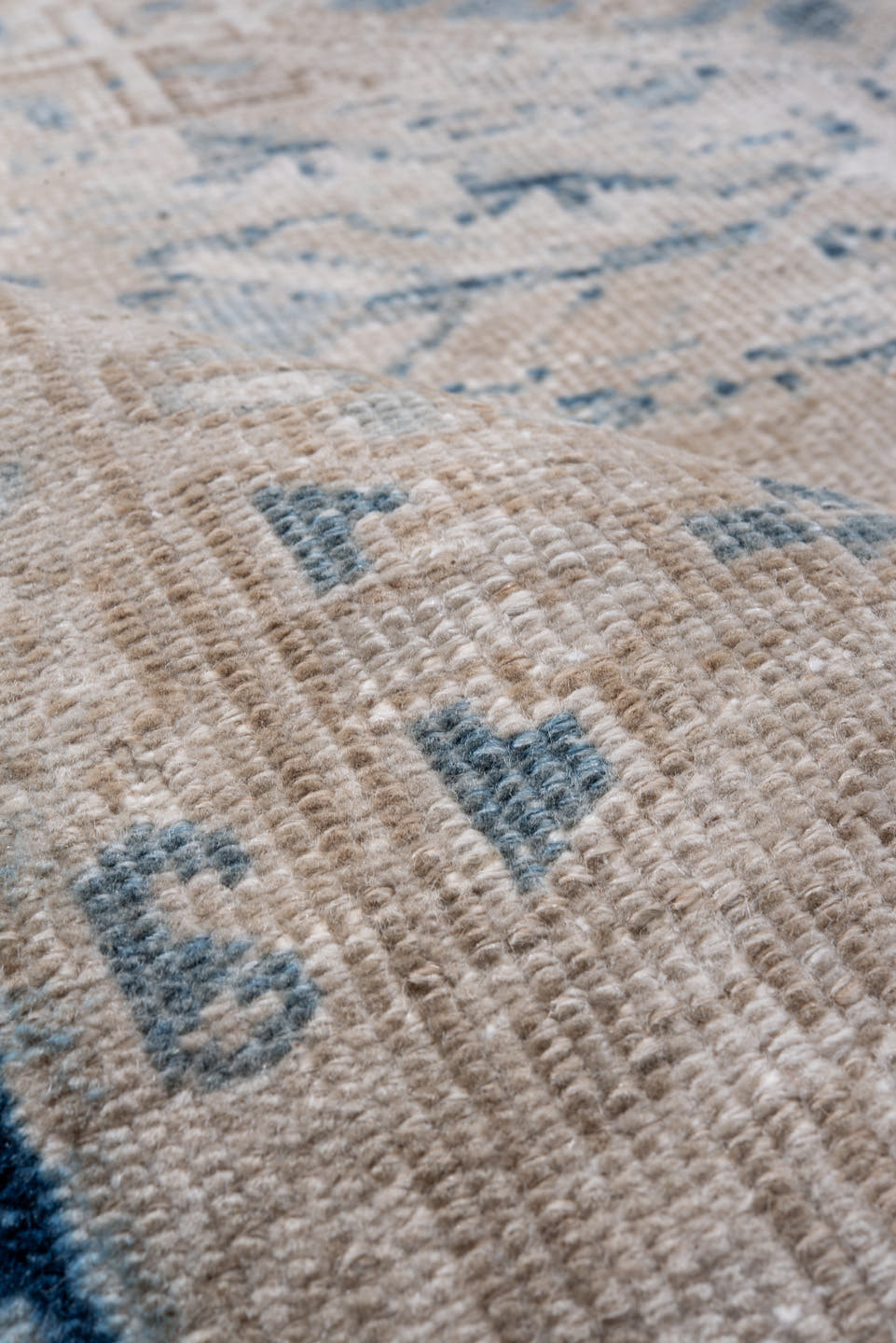 6' x 8' one-of-a-kind handmade antique Heriz medium size rug. Color palette: ivory, indigo, beige, light blue, taupe, purple