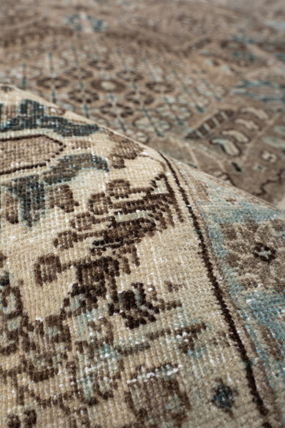 6' x 9' one-of-a-kind handmade antique Tabriz medium size rug. Color palette: taupe, ivory, pale blue, brown, beige, slate