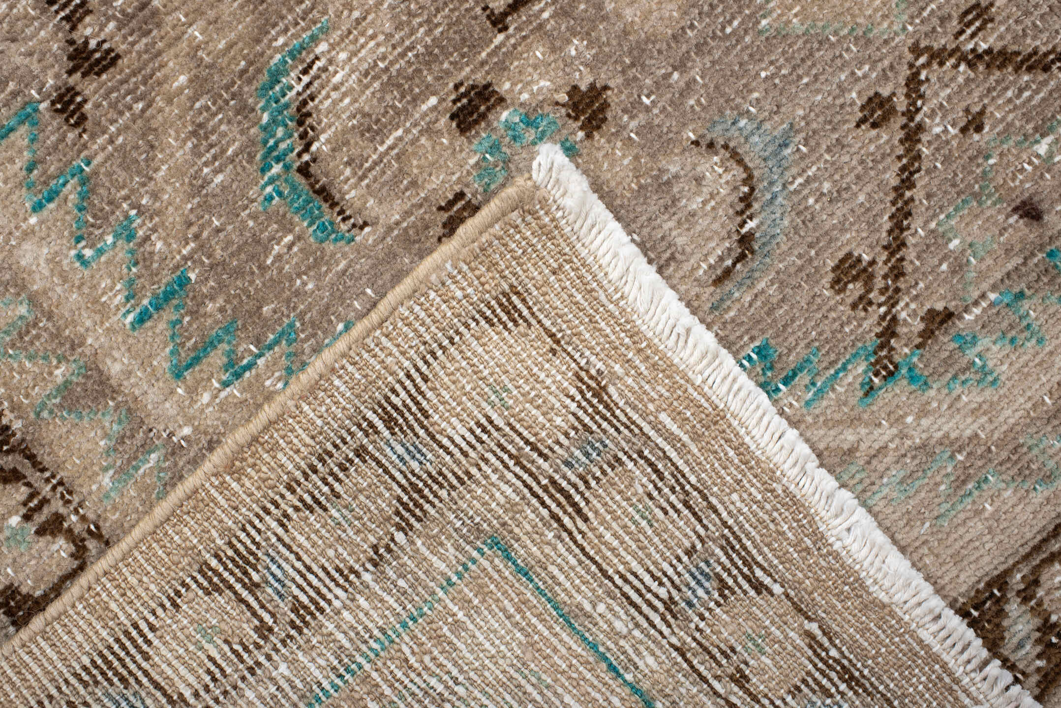 7' x 10' one-of-a-kind handmade vintage Hamadan large size rug. Color palette: taupe, ivory, brown, aqua, beige, gray, teal