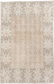 6' x 9' one-of-a-kind handmade antique Tabriz medium size rug. Color palette: ivory, beige, taupe, camel, brown, gray