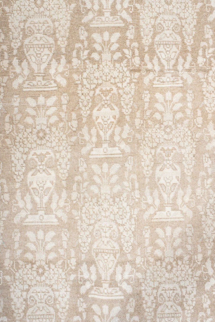 6' x 9' one-of-a-kind handmade antique Tabriz medium size rug. Color palette: ivory, beige, taupe, camel, brown, gray