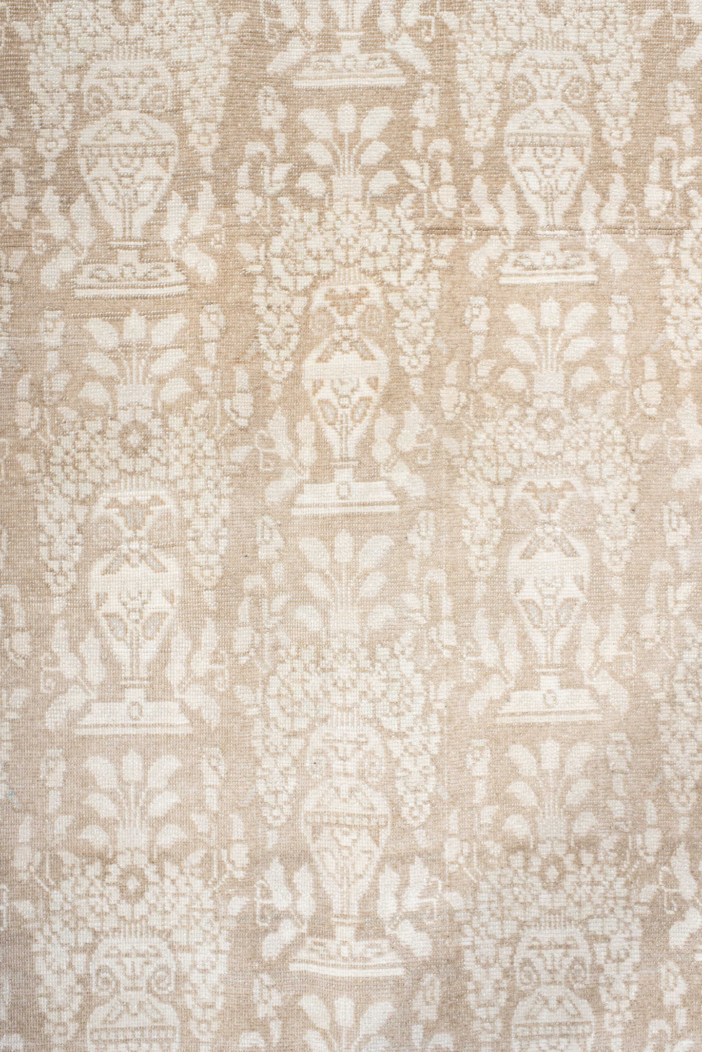 6' x 9' one-of-a-kind handmade antique Tabriz medium size rug. Color palette: ivory, beige, taupe, camel, brown, gray