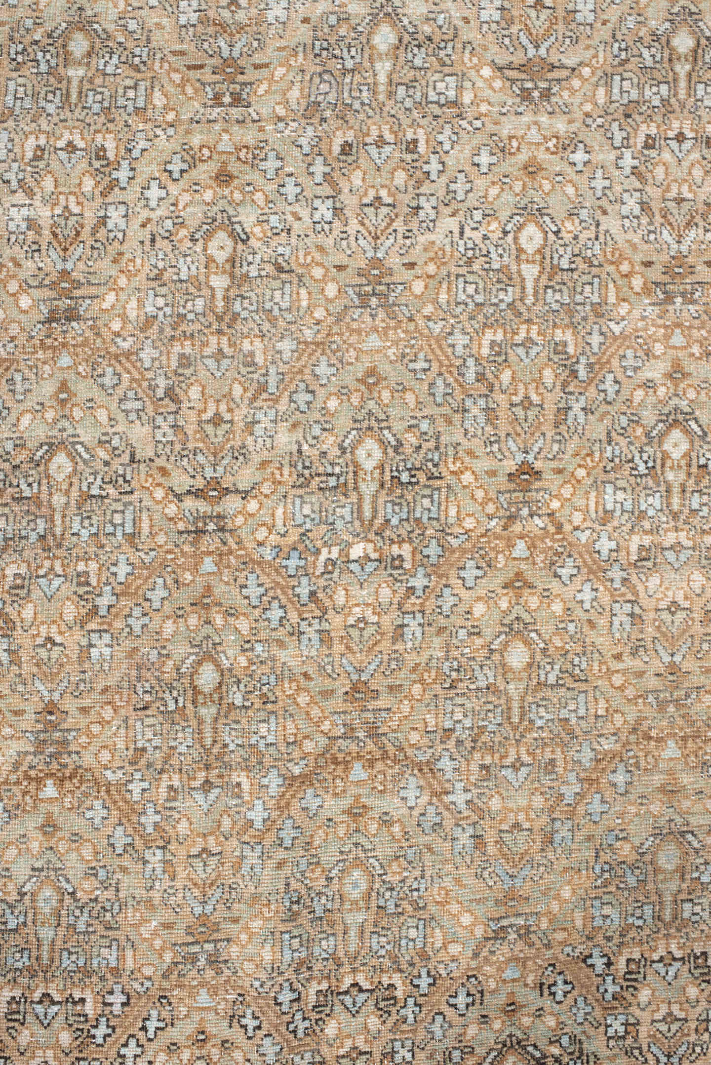 5' x 6' one-of-a-kind handmade antique Afshar rug. Color palette: camel, ivory, rust, taupe, slate, brown, beige, terracotta