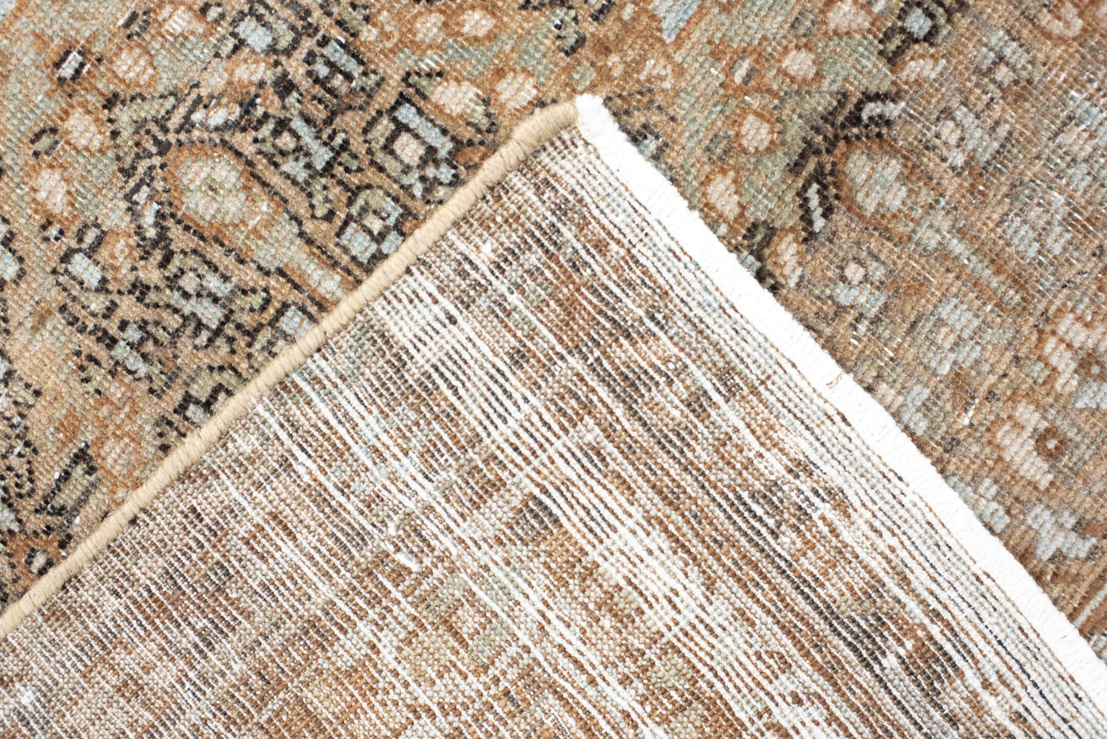 5' x 6' one-of-a-kind handmade antique Afshar rug. Color palette: camel, ivory, rust, taupe, slate, brown, beige, terracotta