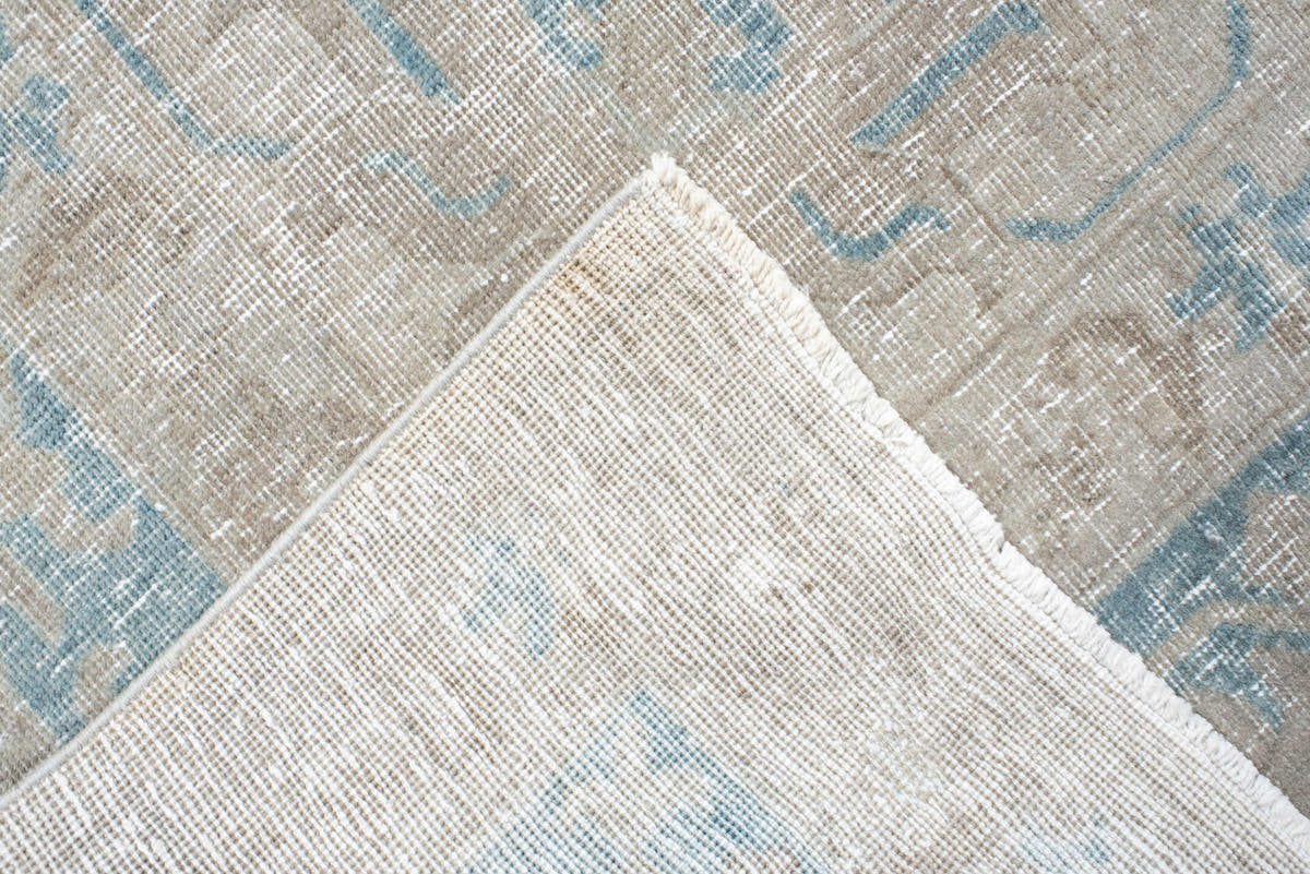 9' x 12' one-of-a-kind handmade antique Tabriz large size rug. Color palette: ivory, light blue, taupe, beige, soft gray