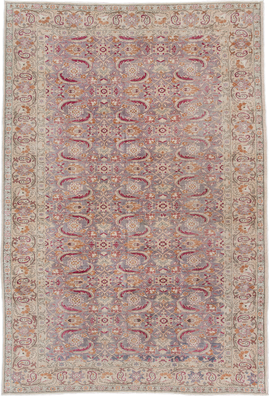 7' x 10' one-of-a-kind handmade vintage Sivas large size rug. Color palette: brown, gray, light gray, off-white, pink, red
