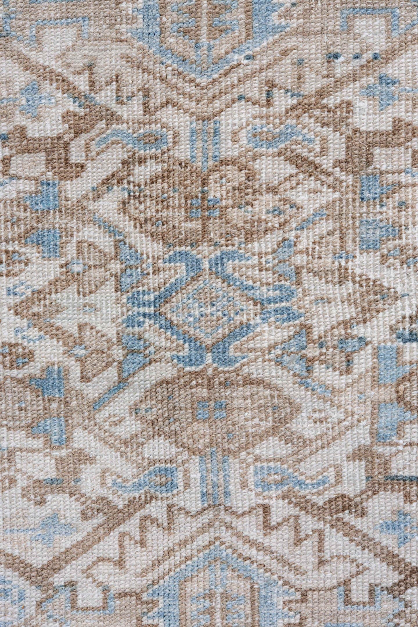 6' x 8' one-of-a-kind handmade vintage Heriz rug. Color palette: ivory, pale blue, taupe, slate, cream, beige, light blue