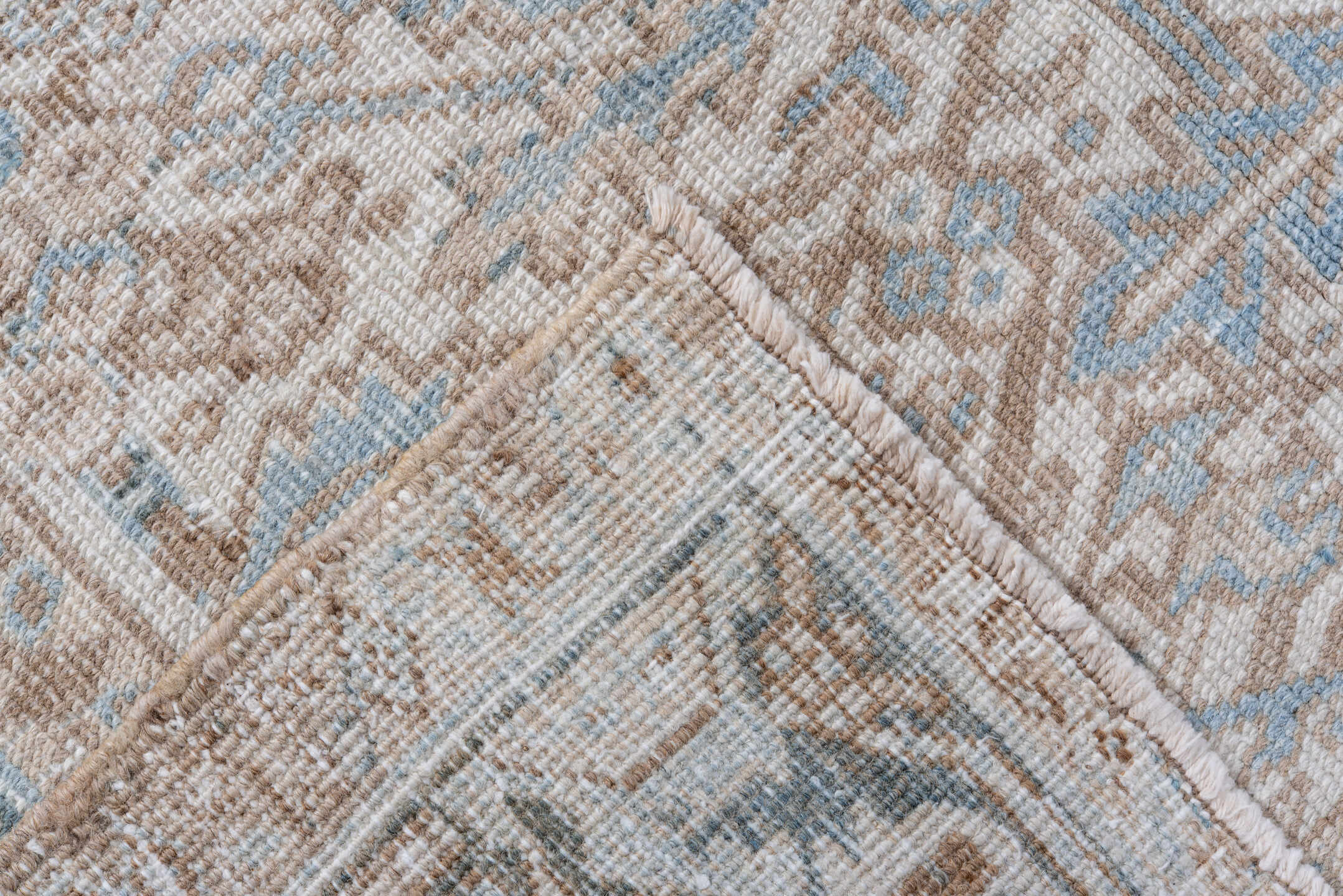 6' x 8' one-of-a-kind handmade vintage Heriz rug. Color palette: ivory, pale blue, taupe, slate, cream, beige, light blue