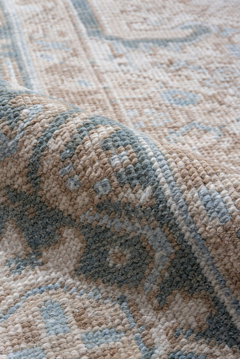 6' x 8' one-of-a-kind handmade vintage Heriz rug. Color palette: ivory, pale blue, taupe, slate, cream, beige, light blue