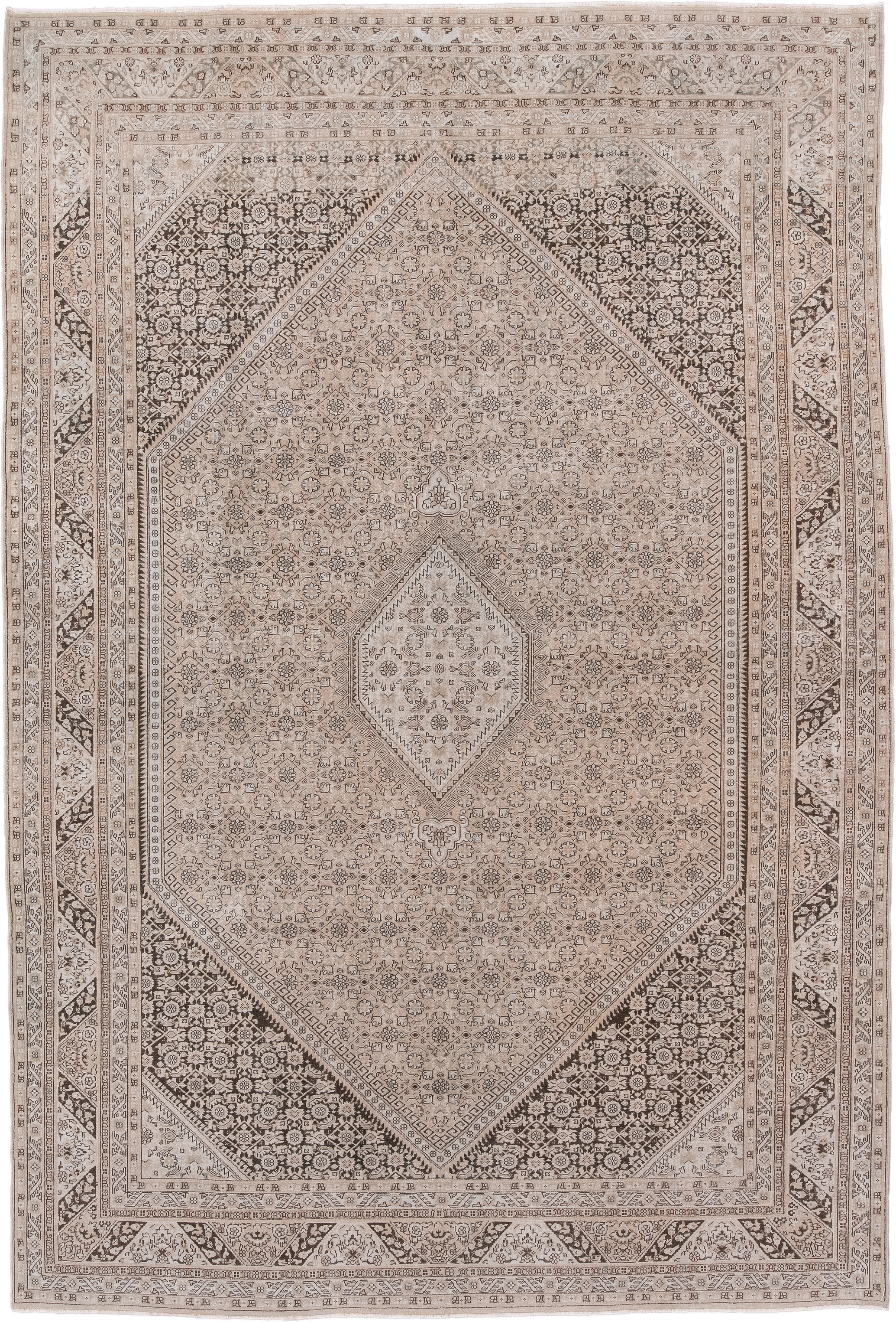 8' x 12' one-of-a-kind handmade antique Tabriz large size rug. Color palette: ivory, taupe, brown, beige, charcoal, gray