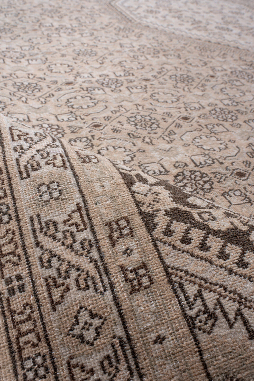 8' x 12' one-of-a-kind handmade antique Tabriz large size rug. Color palette: ivory, taupe, brown, beige, charcoal, gray