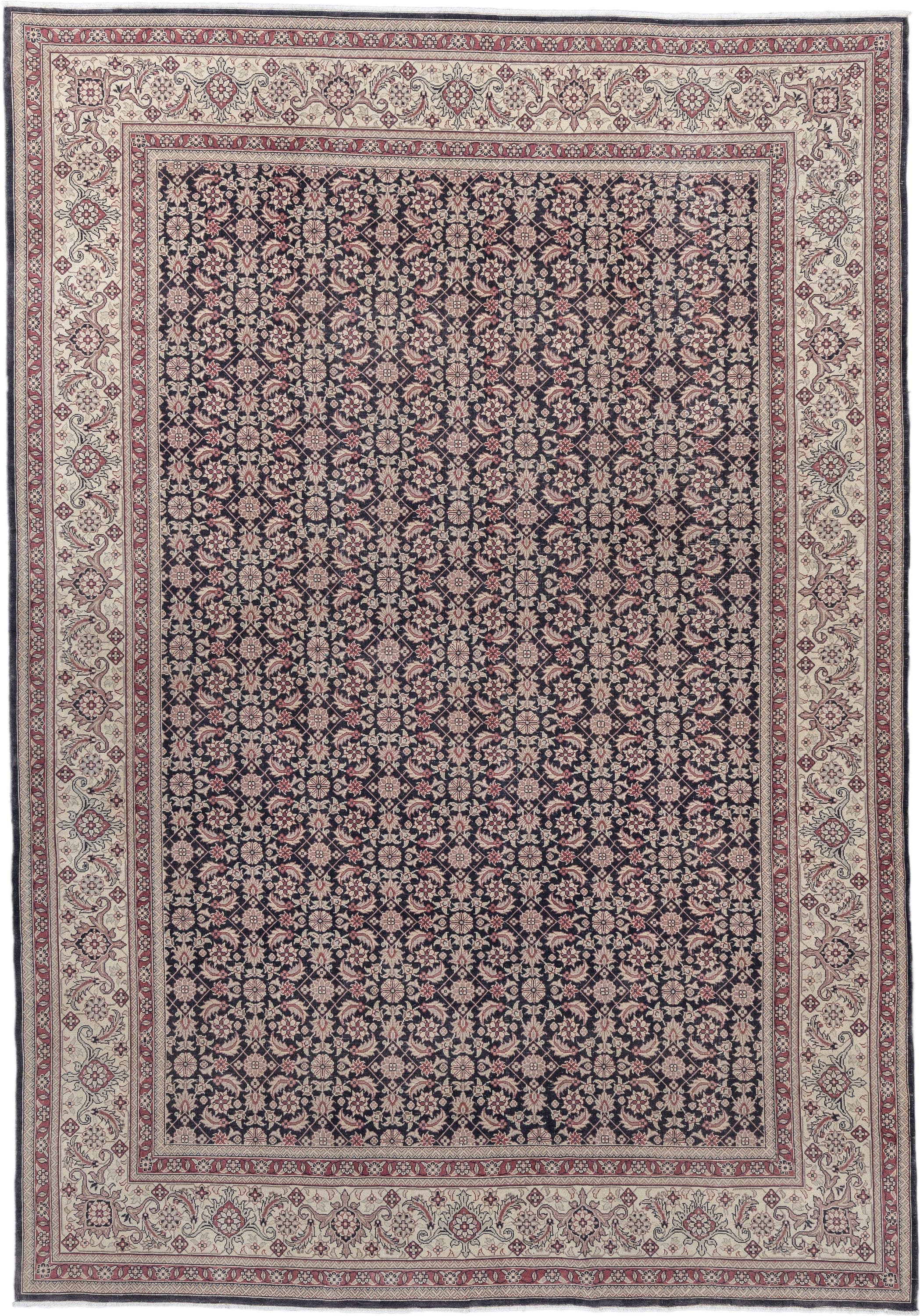 0' x 0' one-of-a-kind handmade vintage Sivas small size rug. Color palette: navy, ivory, terracotta, rose, taupe, charcoal