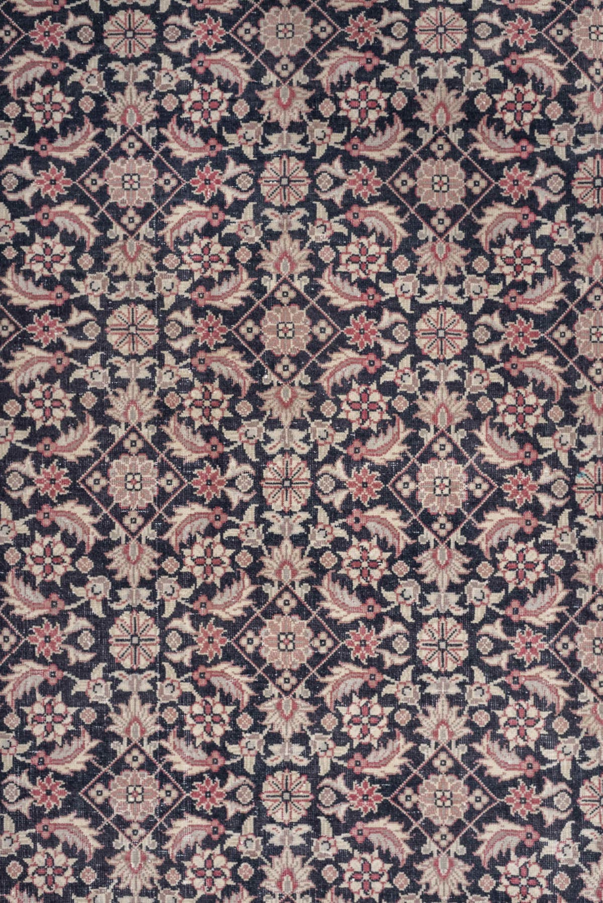 0' x 0' one-of-a-kind handmade vintage Sivas small size rug. Color palette: navy, ivory, terracotta, rose, taupe, charcoal