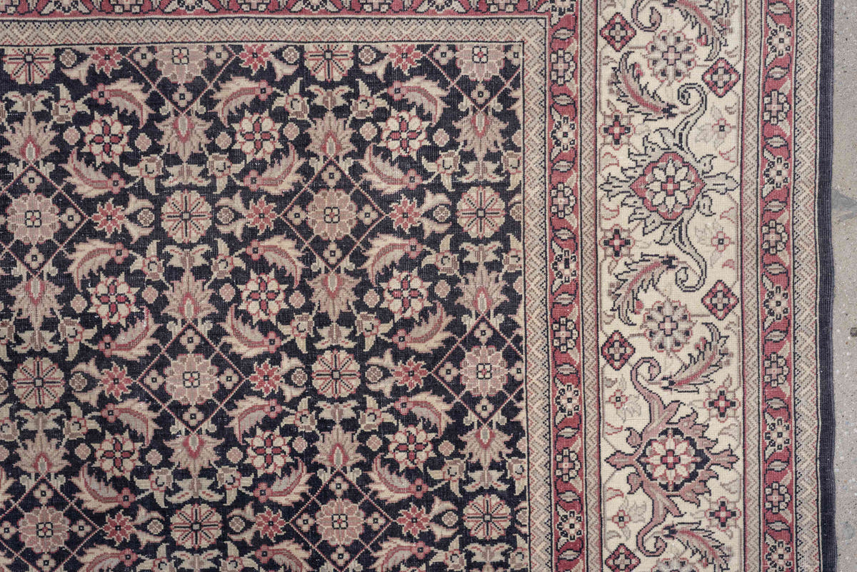 0' x 0' one-of-a-kind handmade vintage Sivas small size rug. Color palette: navy, ivory, terracotta, rose, taupe, charcoal