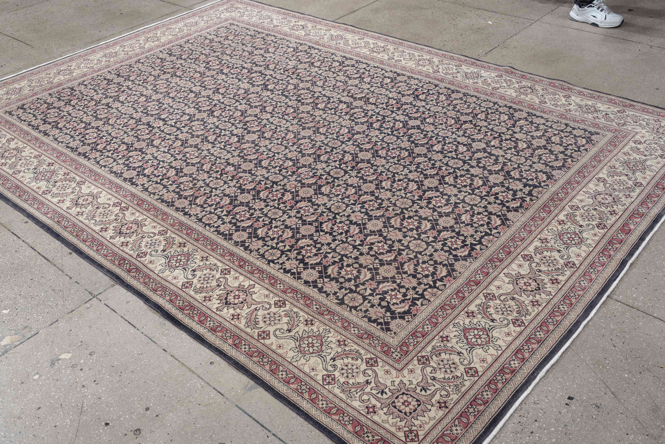 0' x 0' one-of-a-kind handmade vintage Sivas small size rug. Color palette: navy, ivory, terracotta, rose, taupe, charcoal