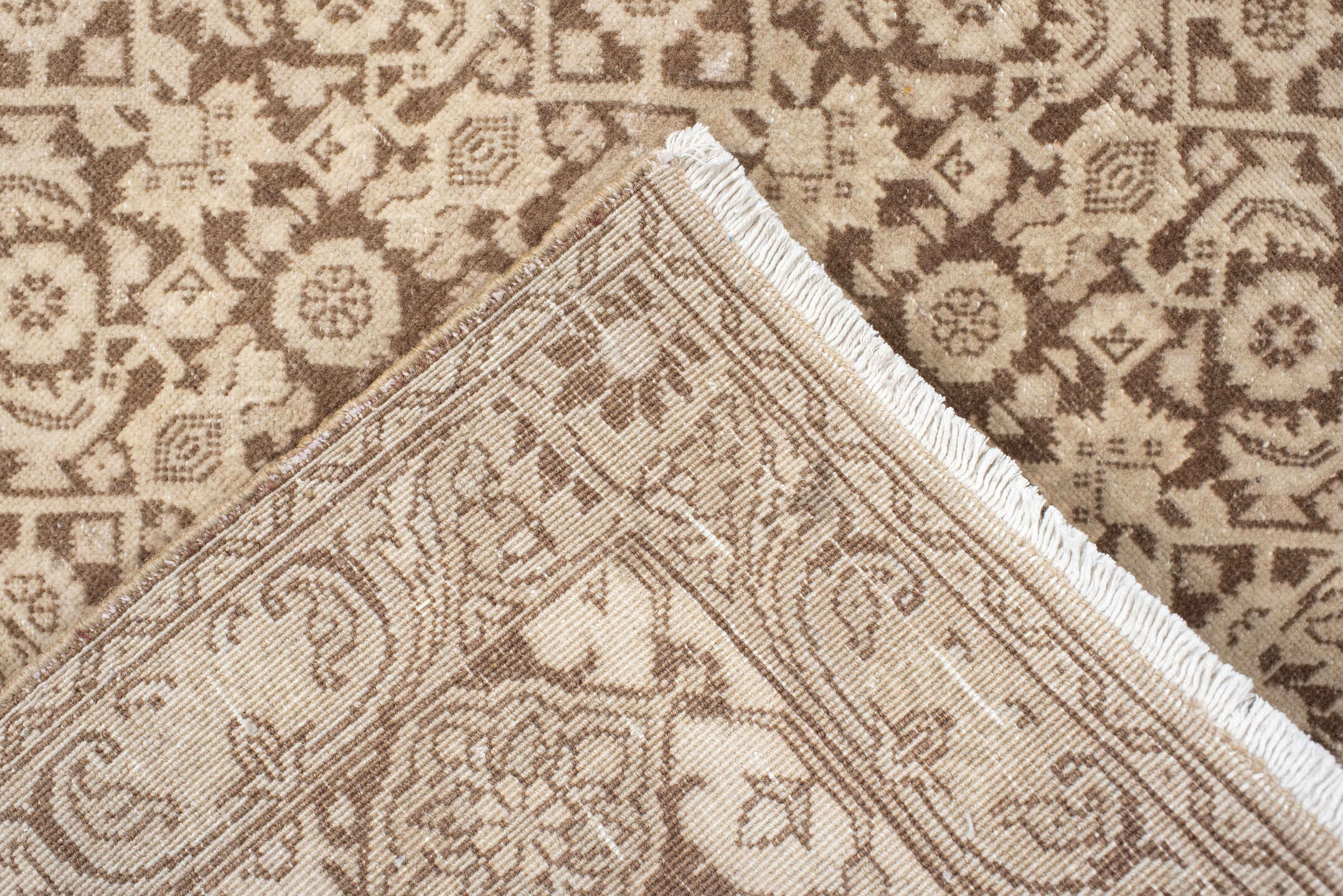 6' x 9' one-of-a-kind handmade antique Bidjar medium size rug. Color palette: ivory, taupe, beige, camel, sand, gray