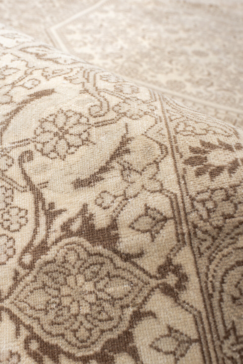 6' x 9' one-of-a-kind handmade antique Bidjar medium size rug. Color palette: ivory, taupe, beige, camel, sand, gray