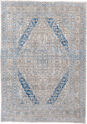 7' x 9' one-of-a-kind handmade vintage Hamadan rug. Color palette: ivory, sky blue, cobalt, taupe, slate, cream, light blue
