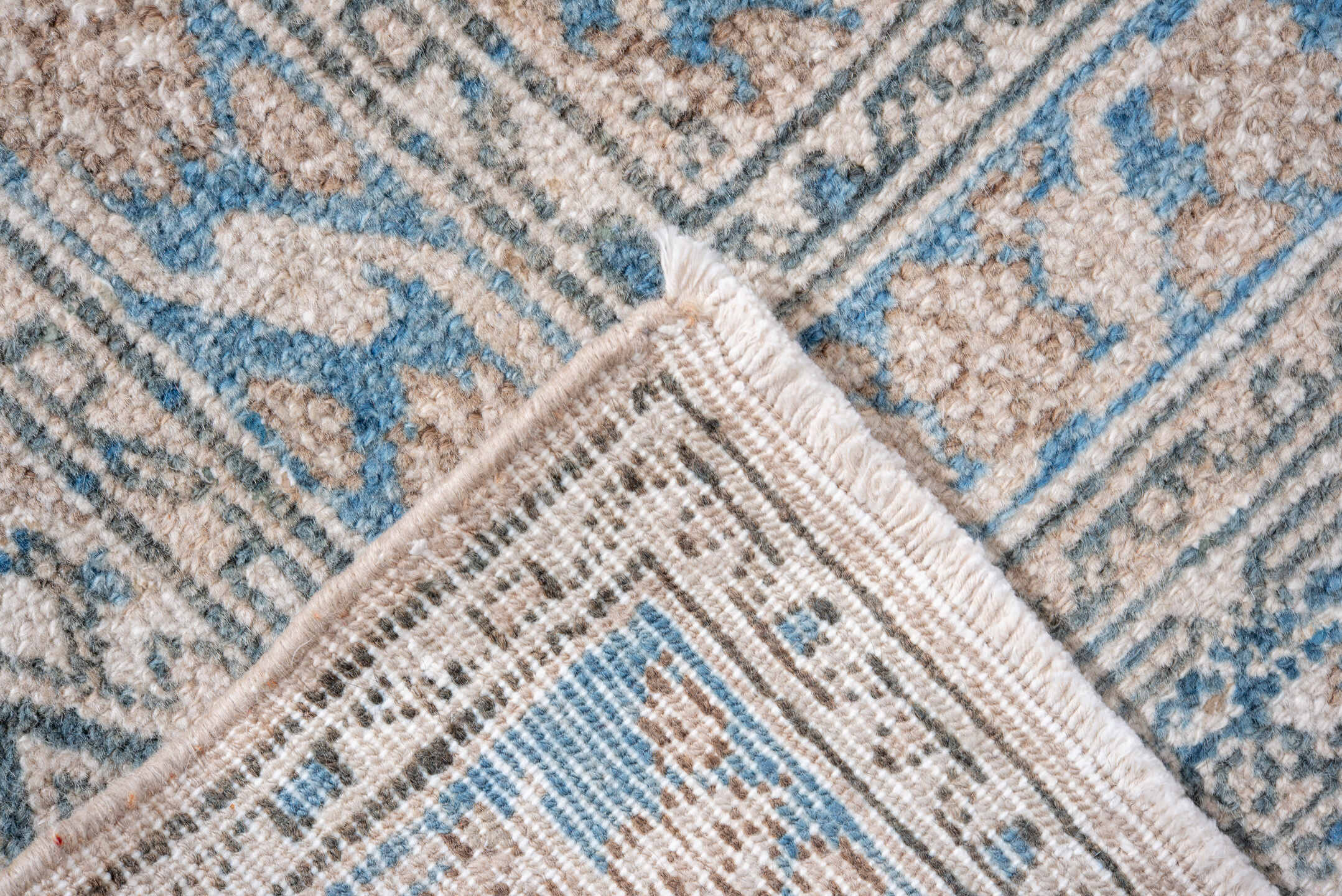 7' x 9' one-of-a-kind handmade vintage Hamadan rug. Color palette: ivory, sky blue, cobalt, taupe, slate, cream, light blue
