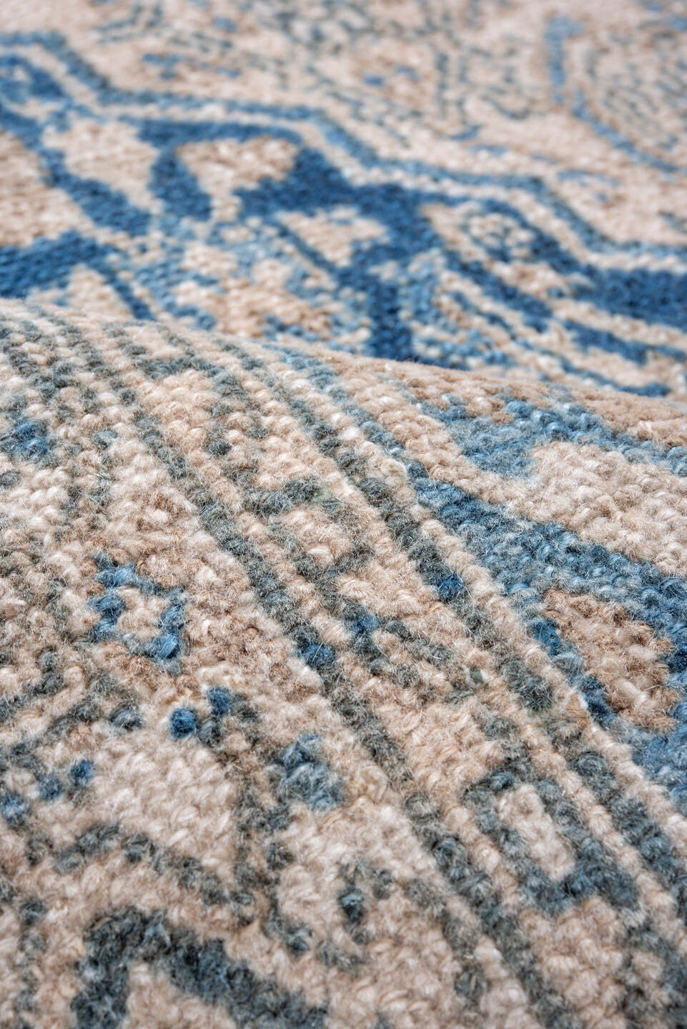 7' x 9' one-of-a-kind handmade vintage Hamadan rug. Color palette: ivory, sky blue, cobalt, taupe, slate, cream, light blue