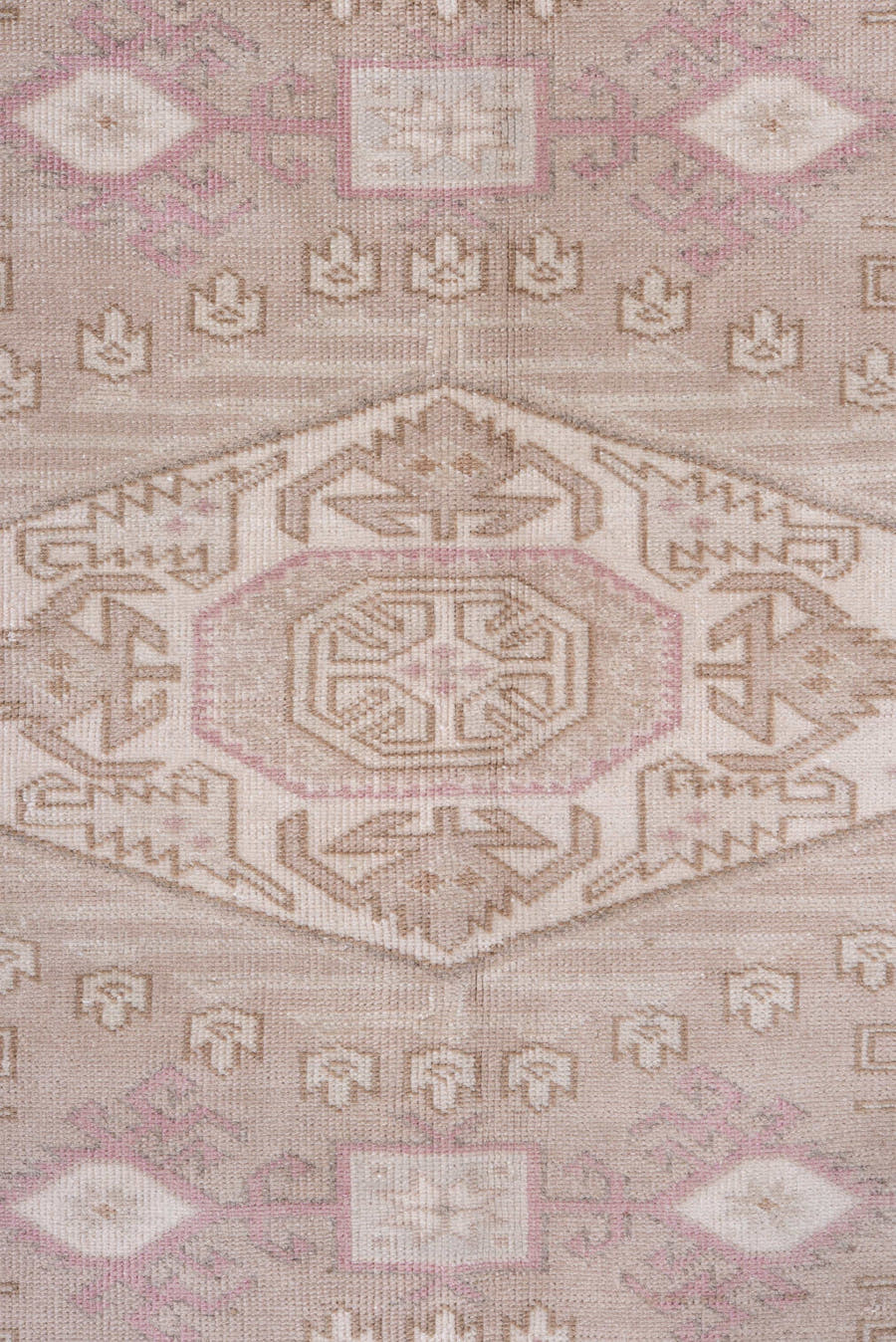 5' x 8' one-of-a-kind handmade antique Sivas medium size rug. Color palette: ivory, blush, rose, taupe, beige, pink, red