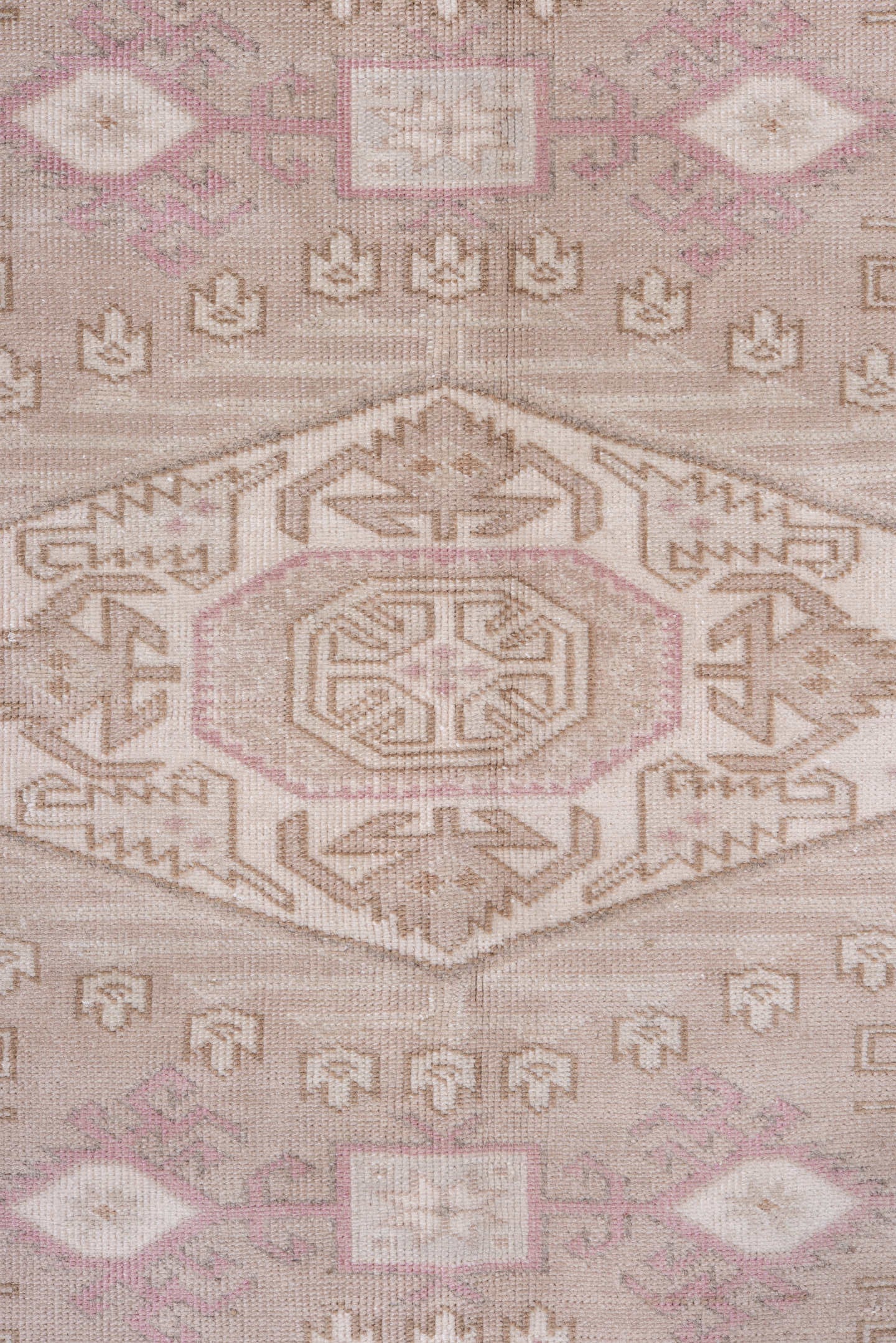 5' x 8' one-of-a-kind handmade antique Sivas medium size rug. Color palette: ivory, blush, rose, taupe, beige, pink, red
