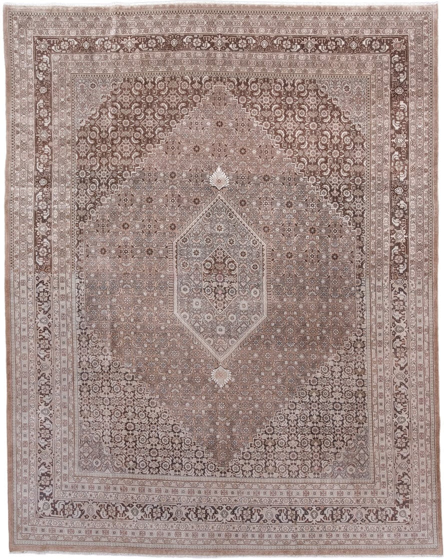 8' x 10' one-of-a-kind handmade vintage Tabriz large size rug. Color palette: taupe, blush, ivory, brown, rose, beige, gray