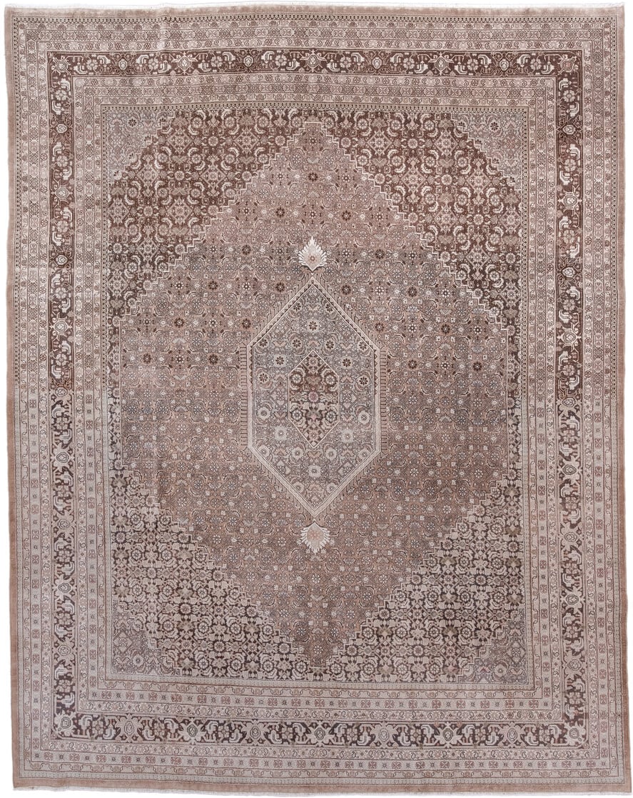 8' x 10' one-of-a-kind handmade vintage Tabriz large size rug. Color palette: taupe, blush, ivory, brown, rose, beige, gray