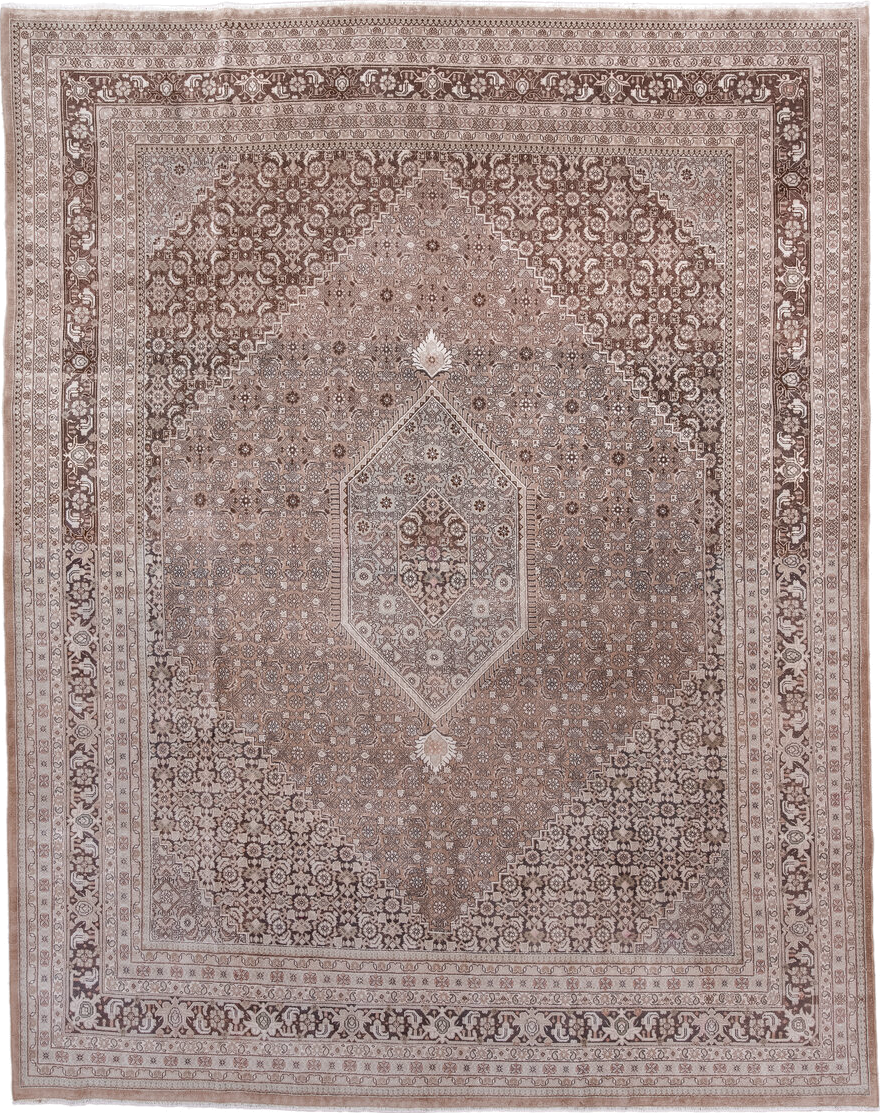 8' x 10' one-of-a-kind handmade vintage Tabriz large size rug. Color palette: taupe, blush, ivory, brown, rose, beige, gray