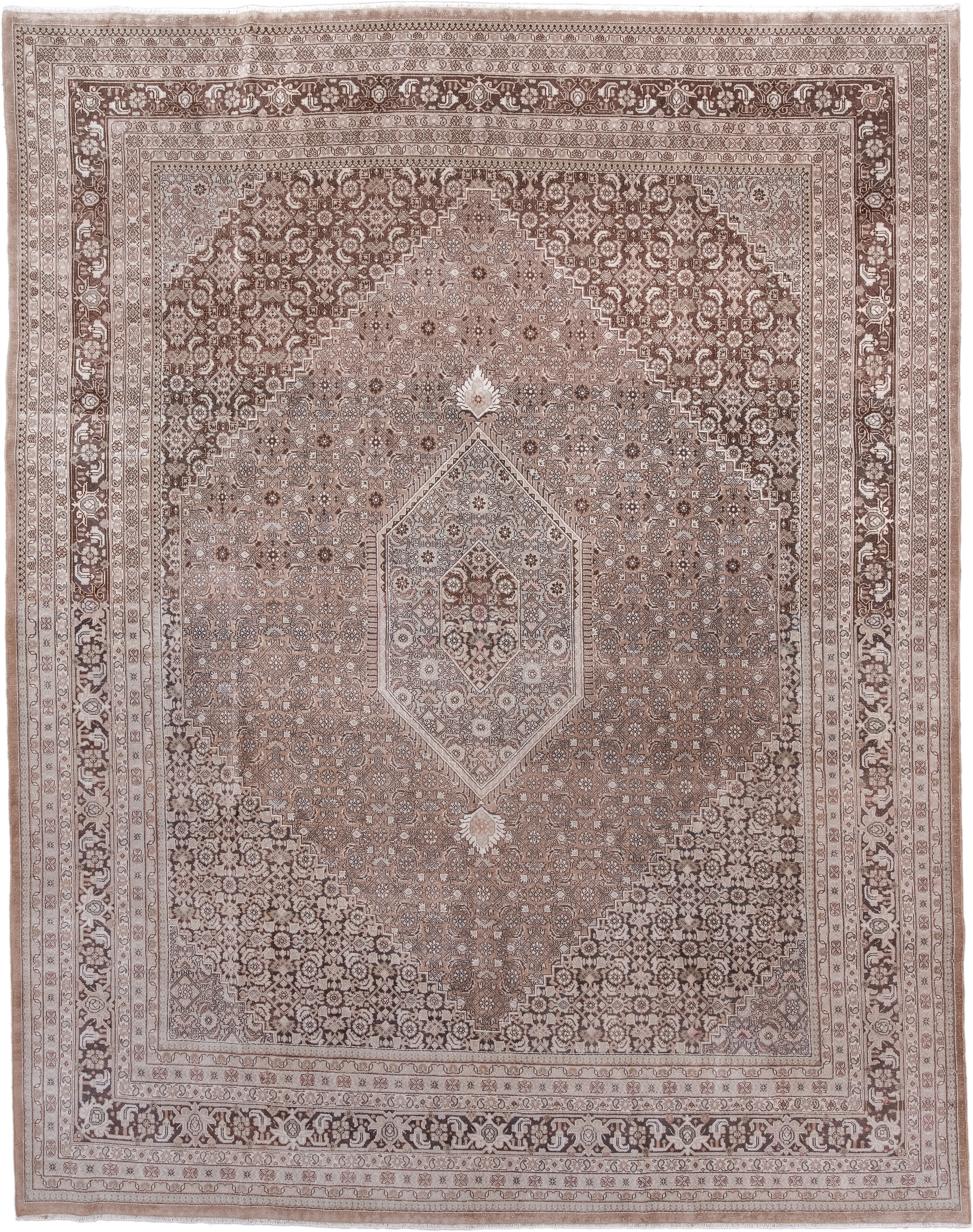 8' x 10' one-of-a-kind handmade vintage Tabriz large size rug. Color palette: taupe, blush, ivory, brown, rose, beige, gray